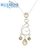 Two-Tone Pendant w/ Mother Of Pearls, Quartz & White Topaz- 18"