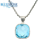 Medium Sterling Silver Pendant w/ Cushion Briolette Blue Topaz- 24" Petite Chain