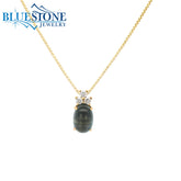 14KYG Cabochon London Blue Topaz Pendant w/ 3 Diamonds