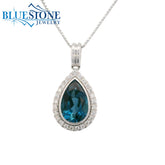 14KWG London Blue Topaz Pendant w/ 25 Diamonds