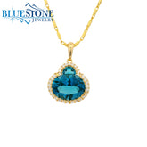14 Karat Yellow Gold Pendant w/ London Blue Topaz Gemstones and Diamond*Bluestone Collection*