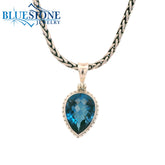 Medium Silver Pear Cut London Blue Topaz Pendant- 17" Regular