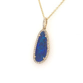 14K Yellow Gold Necklace w/ Opal & Diamonds