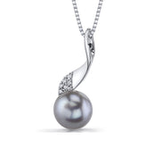 Sterling Silver Pearl and CZ Pendant with 20 Inch Chain