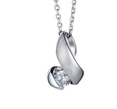 Sterling Silver Rhodium Plated Pendant with One Cubic Zirconia-16"