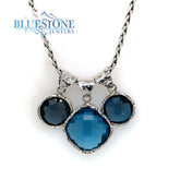 Three London Blue Topaz Pendants Round and Square Cut on 18 inch Chain