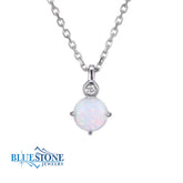 Silver Opal & Diamond Necklace- October Birthstone