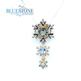 Silver and Gold Snowflake Necklace with Green Amethyst, Topaz and Pearl - 18 Inches