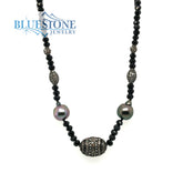 Black Spinel Beaded Necklace with Five Black Rhodium Plated Sterling S