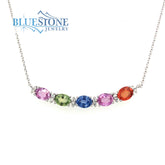 14 Karat White Gold Rainbow Necklace with Five 4mm x 5mm Oval Cut Mult