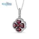 Silver Garnet and CZ Clover Pendant- 20 Inches