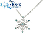 Sterling Silver Snowflake Necklace with Blue Diamonds - 18"