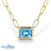 14K Gold Paper Clip Necklace w/ Blue Topaz - 18"
