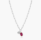Sterling Silver July Birthstone Necklace w/ Lab Diamond - 18"