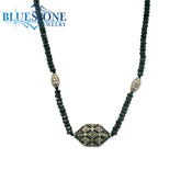 Black Spinel Beaded Necklace w/ Three Diamond Beads - 18"