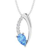 Silver Opal and Diamond Pendant- 20 Inches