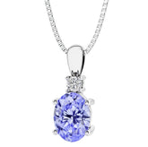 Silver Tanzanite and Diamond Pendant- 20 Inches