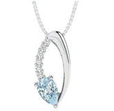 Silver Aquamarine and Diamond Pendant- 20 Inches
