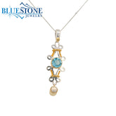 Two-Tone Necklace with Blue Topaz & Pearl Gemstones -18"