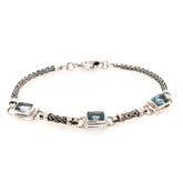 Sterling Silver Bracelet with Blue Topazes- 7 Inches