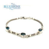 Sterling Silver Bracelet with London Blue Topazes- 7.5 Inches