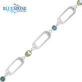 Silver & Gold Bracelet with Topaz and Green Amethyst- 7.5 Inches