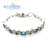 Sterling Silver Blue Topaz and Peridot Bracelet- 8.5 Inches