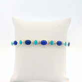 Sterling Silver Bracelet with Turquoise and Lapis -8"
