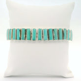Sterling Silver Rectangle Turquoise Link Bracelet- 8 Inches
