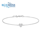 Sterling Silver Heart Bracelet with CZs- 7"