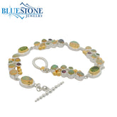 Two-Tone Bracelet w/ Opals, Peridot & Garnets -7.5"