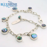 Sterling Silver Reversible Abalone Charm Bracelet - 8.25 Inches