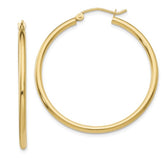 14K Yellow Gold 2mm Tube Hoop Earrings- 35mm