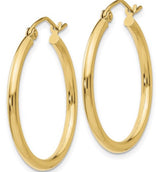 14K Yellow Gold 2mm Tube Hoop Earrings (25mm tall)