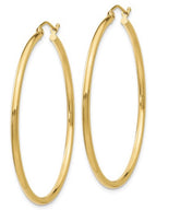 14K Yellow Gold 2mm Tube Hoop Earrings(45mm tall)