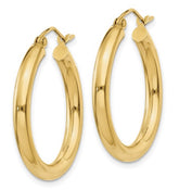 14K Yellow Gold 3mm Tube Hoop Earrings(25mm tall)
