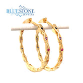 Gold Plated Rainbow Hoop Earrings with Sapphires, Rubies and Spinels