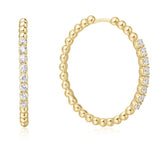 Sterling Silver & 14K Gold Plated Beaded Large Hoop Earrings w/ CZ's