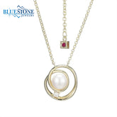 14KYG Plated Necklace with Pearl and Moissanite - 20"