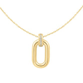 14K Gold Plated Oval Pendant Necklace with CZ's -20"