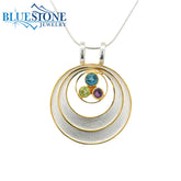Two-Tone Pearl, Peridot, Amethyst, Blue Topaz Circle Pendant - 18"