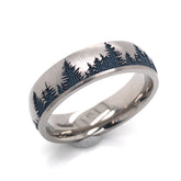 6mm Titanium Tahoe Trees Ring with Blue Titanium Cerakote