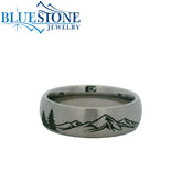 7mm Titanium Tahoe Mountains & Trees Ring *Reverse Pattern*Sz 10.25