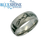 8mm Titanium Tahoe Mountains & Trees Ring *Reverse Pattern*Sz 10