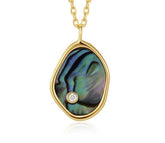 14 Karat Yellow Gold Plated Necklace with Abalone and CZs - 20"