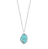 Sterling Silver with Rhodium Plating Necklace with Turquoise and CZ - 20"