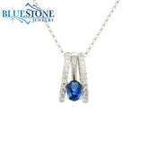 Sterling Silver Lab Sapphire Pendant w/ Encrusted Cubic Zirconias - 20"