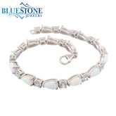 Sterling Silver Tennis Bracelet with Opal and CZs- 7.5"