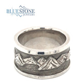 Argentium Silver Hand-Carved Lake Tahoe Mountain Ring- 12.3mm Wide