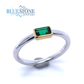 Sterling Silver & 18K Gold Plated Ring with Green CZ- Size 7